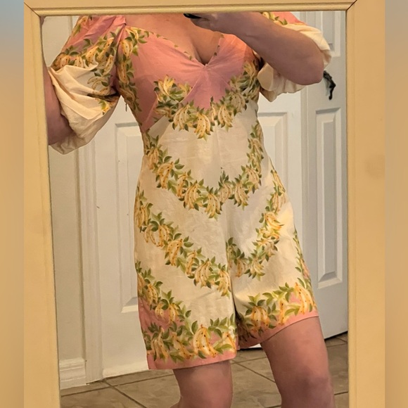 Farm Rio x Anthropologie V-Neck Puff-Sleeve Linen Blend Romper - Picture 14 of 15